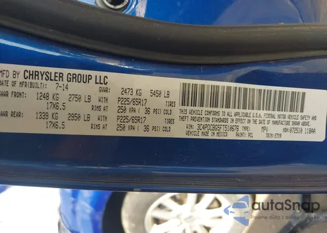 2015 Dodge Journey Sxt from USA, damaged, VIN 3C4PDCBG5FT510676